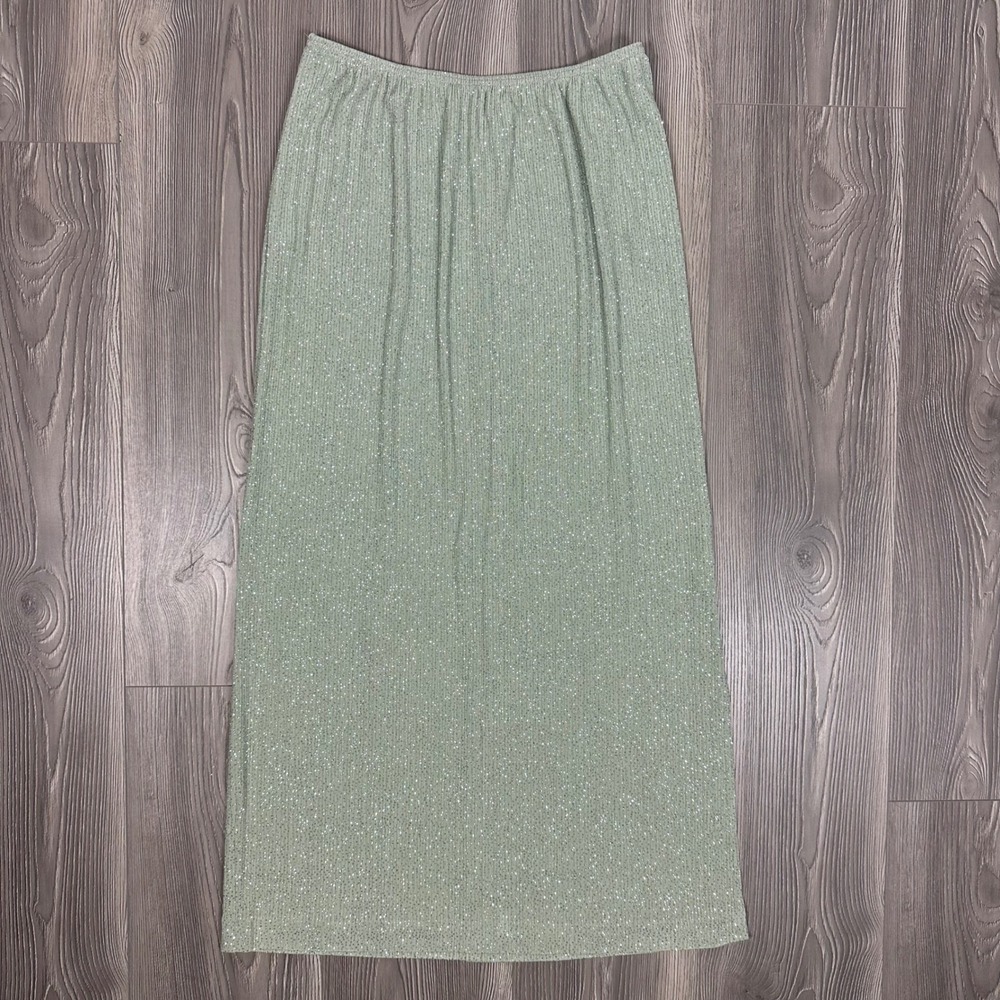 Vintage Mint Metallic Maxi Skirt -‎ SIZE 12P Jeffrey & Dara Evenings Party
